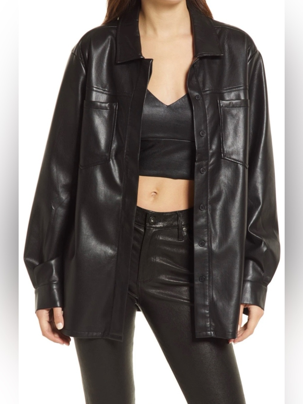 Faux Leather Split Back Shirt GOOD AMERICAN